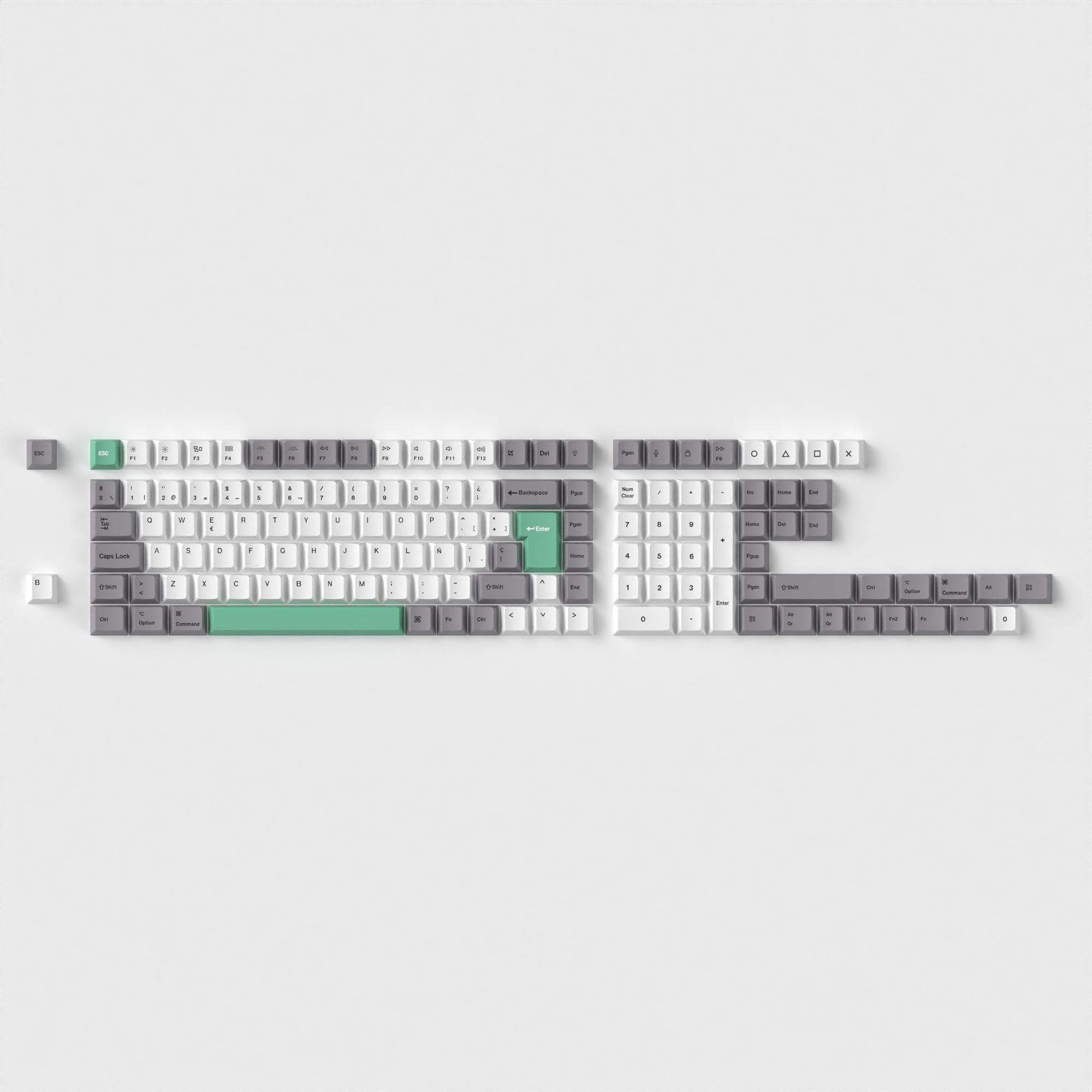 Cherry Profile Dye Sub PBT Full Set Keycap Set Gray White Mint ES ISO