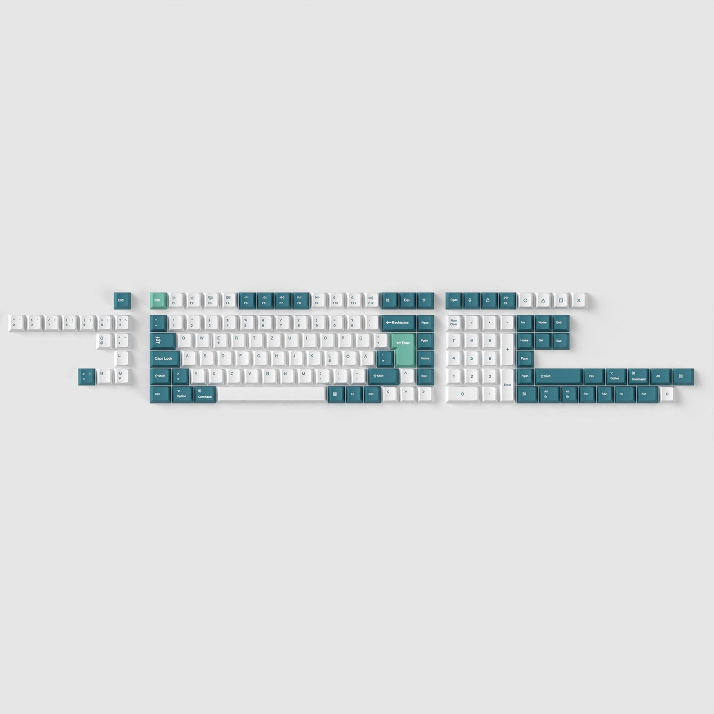 ISO Cherry Profile Dye Sub PBT Full Set Keycap Set-White Mint-DE